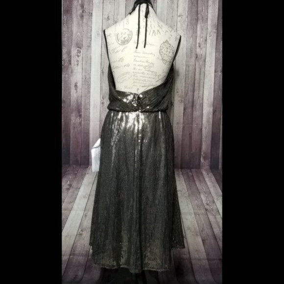 Dress the Population black & gold Zherra Sequin Midi Dress NEW - Picture 6 of 11